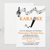 Invitation Microphone Échelle Musicale de Fête Karaoke Orange (Devant / Derrière)