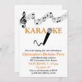 Invitation Microphone Échelle Musicale Fête de Karaoke Orange (Devant / Derrière)