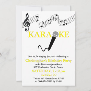 Invitation Microphone Échelle Musicale Fête Karaoke Jaune