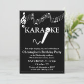 Invitation Microphone Échelle Musicale Soirée Karaoke Noir Bl (Debout devant)