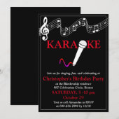 Invitation Microphone Échelle Musicale Soirée Karaoke Rouge B (Devant / Derrière)
