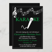 Invitation Microphone Échelle Musicale Soirée Karaoke Vert (Devant / Derrière)