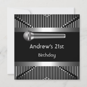 Invitation Microphone en métal noir pour l'anniversaire des 2