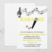 Invitation Microphone Gamme Musicale Fête Karaoke Jaune (Devant / Derrière)