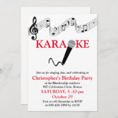 Invitation Microphone Gamme Musicale Fête Karaoke Rouge (Devant / Derrière)