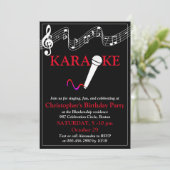 Invitation Microphone Gamme Musicale Fête Karaoke Rouge Blanc (Debout devant)