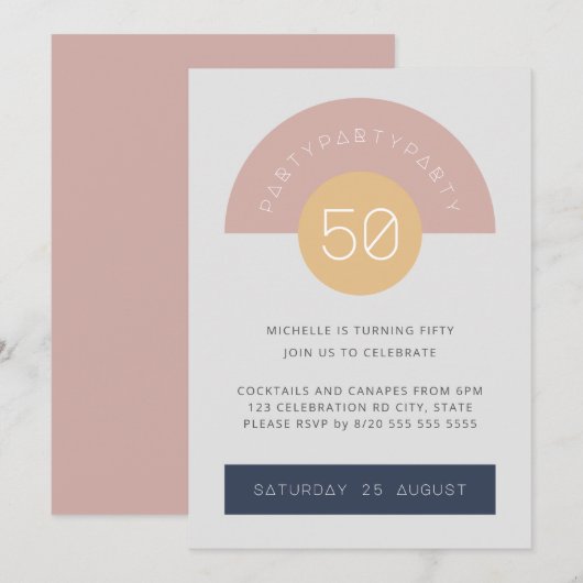 Invitation Mid Century Modern 50 et Fabulous Pink Geo 50e (Devant / Derrière)