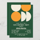 Invitation Mid Century Moderne Rétro Géométrique Vert Anniver (Devant / Derrière)
