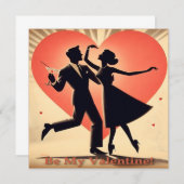 Invitation Mid Century moderne Valentine Dancing Couple (Devant / Derrière)