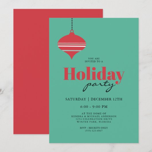Invitation Mid Century Turquoise et Fête du Coral (Devant / Derrière)
