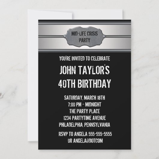 Invitation Mid Life Crisis Mans 40th Birthday Party (Dos)