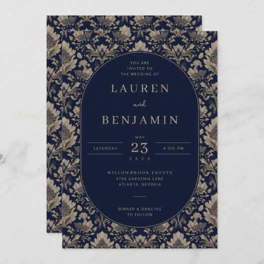 Invitation Midnight Baroque Wedding (Devant / Derrière)