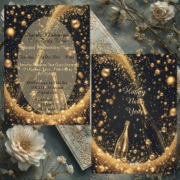 Invitation Midnight Black Gold Champagne Dreams New Year's  