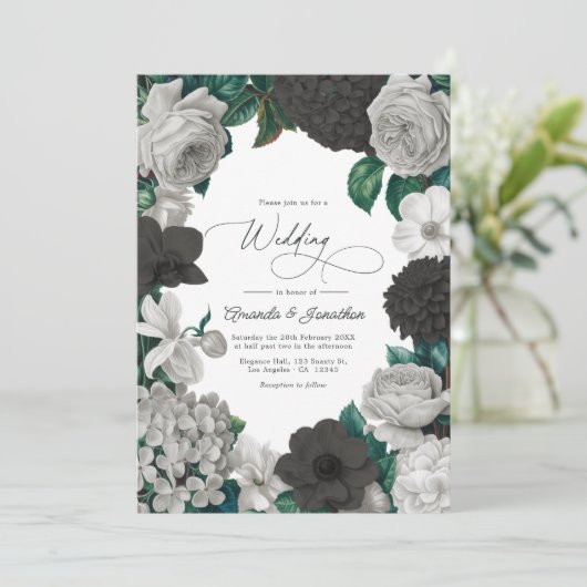 Invitation Midnight Black, Oyster Gray & Soft Linen Wedding (Debout devant)
