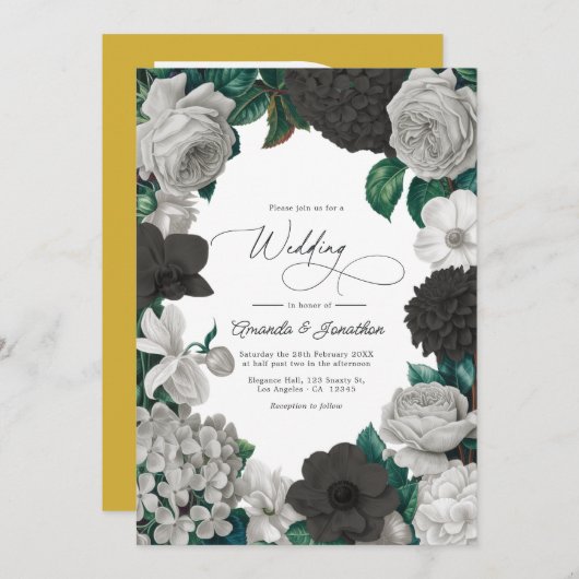 Invitation Midnight Black, Oyster Gray & Soft Linen Wedding (Devant / Derrière)