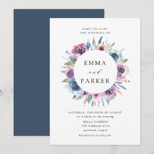Invitation Midnight Blooms   Fleurs de mariage violettes et b