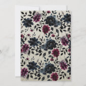 Invitation Midnight Blue Bourgogne Inky Floral Almond Mariage (Dos)