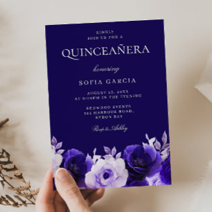 Invitation Midnight Blue Elegant Marine Roses Quinceanera Par