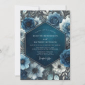 Invitation Midnight Blue Floral Bloom Wedding (Devant)