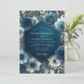 Invitation Midnight Blue Floral Bloom Wedding (Debout devant)