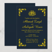 Invitation Midnight Blue & Gold Floral Nikah & Waleema (Devant / Derrière)