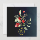 Invitation Midnight Blue Gold Red Floral Graduation Party (Dos)