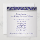 Invitation Midnight Blue Silver Damask 25e anniversaire fête (Dos)