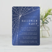 Invitation Midnight Blue Sparkling Spider Web Halloween Party (Debout devant)