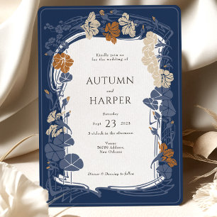 Invitation Midnight Classic Blue Ivory Floral Elégance