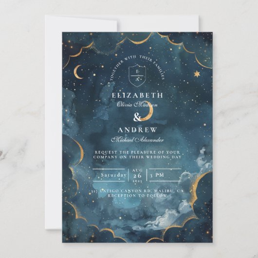 Invitation Midnight Constellation Floral Wedding (Devant)