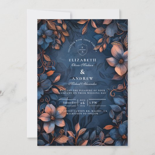 Invitation Midnight Copper Floral Wedding (Devant)