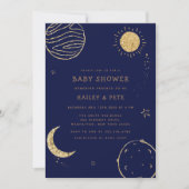 Invitation Midnight Galaxy Moon Star Boy Baby shower (Devant)