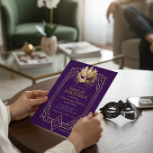 Invitation Midnight Masquerade Gold Feather Mask Purple