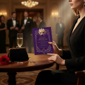 Invitation Midnight Masquerade Gold Feather Mask Purple