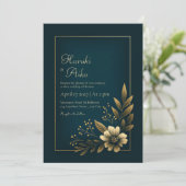 Invitation Midnight Navy Gold Botanical Wedding (Debout devant)