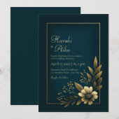 Invitation Midnight Navy Gold Botanical Wedding (Devant / Derrière)