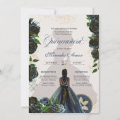 Invitation Midnight Navy Roses Bleus Fancy Charro Quinceanera (Devant)