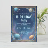 Invitation Midnight Nebula Cloud Triple Gold Frame Birthday (Debout devant)