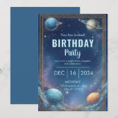 Invitation Midnight Nebula Cloud Triple Gold Frame Birthday (Devant / Derrière)