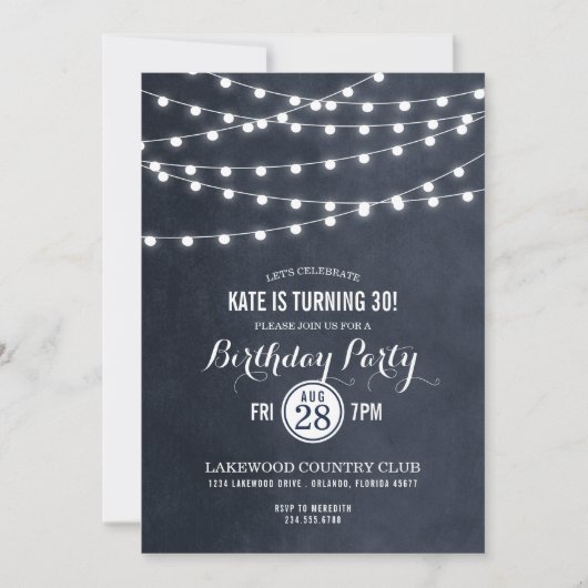 Invitation Midnight String Lights Anniversaire Fête Invitatio (Devant)