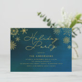 Invitation Midnight Watercolor Gold Snowflon fête (Debout devant)