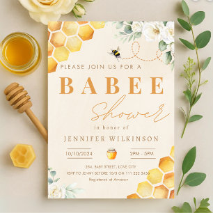 Invitation Miel Bee Baby shower Floral Babee