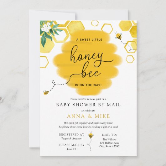 Invitation Miel Bee Baby shower par la poste (Devant)
