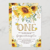 Invitation Miel Bee Sunflower 1er anniversaire été Floral (Devant / Derrière)