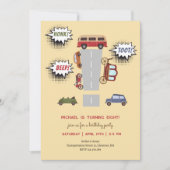 Invitation Miel bip toot véhicules rétro garçon anniversaire (Devant)