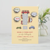 Invitation Miel bip toot véhicules rétro garçon anniversaire (Debout devant)