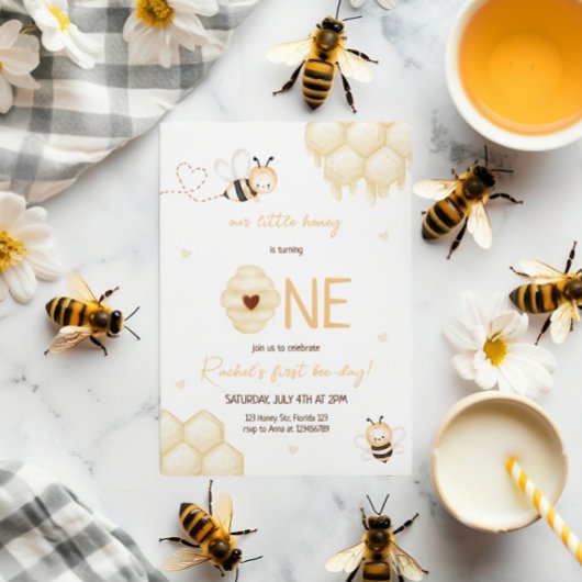 Invitation Miel d'abeille jaune mignon Première abeille