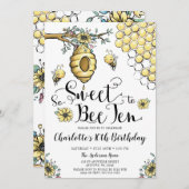 Invitation Miel de ruche florale Abeille si douce 10e anniver (Devant / Derrière)