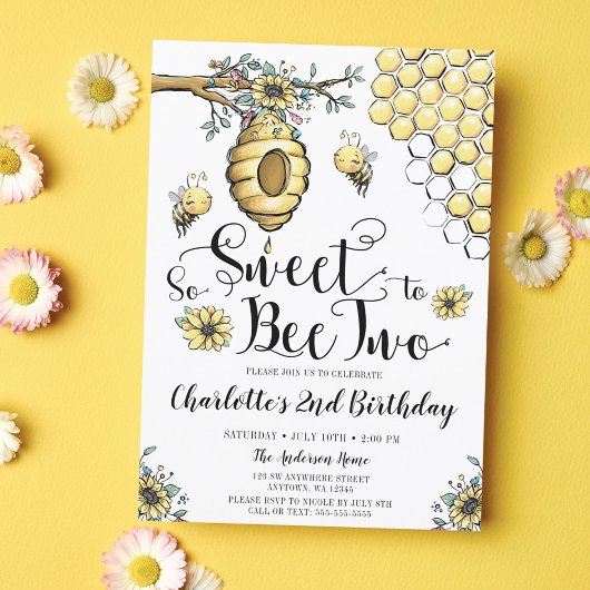 Invitation Miel de ruche florale So Sweet Bee 2e anniversaire