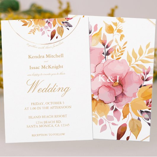 Invitation Miel d'or Aquarelle jaune Mariage floral
